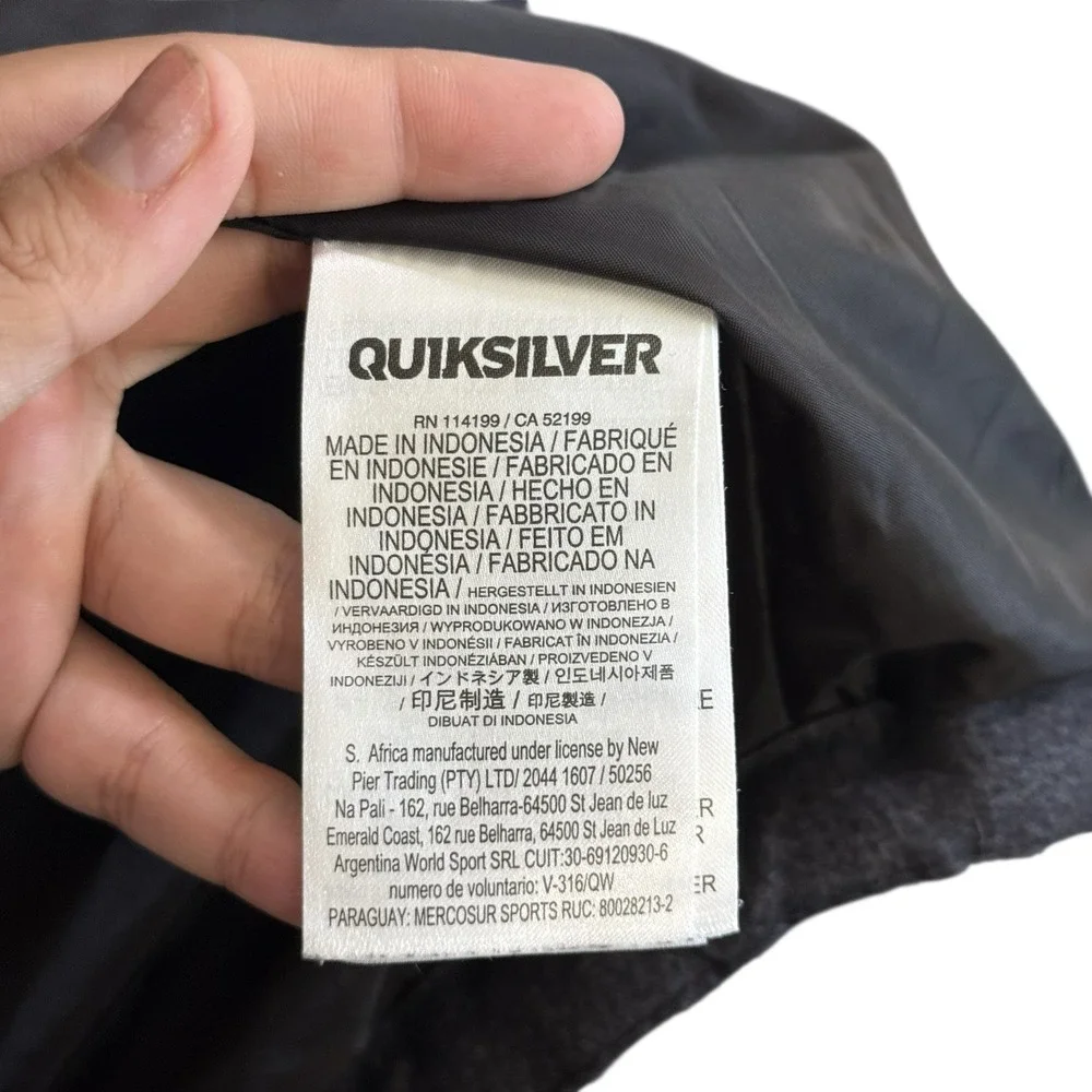 Quiksilver Black Button Up Puffed Quilted‎ Jacket w/ Pockets Men Size Large #433